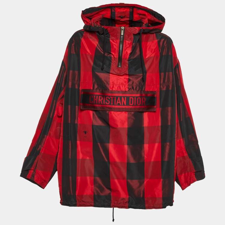 Pre Owned Dior Red Checked Synthetic Hooded Anorak Jacket S