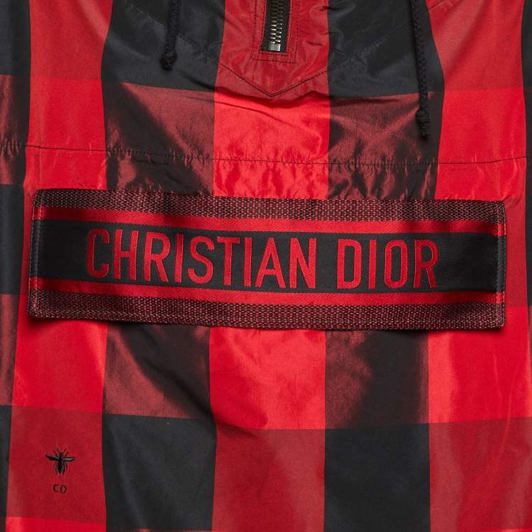 Pre Owned Dior Red Checked Synthetic Hooded Anorak Jacket S
