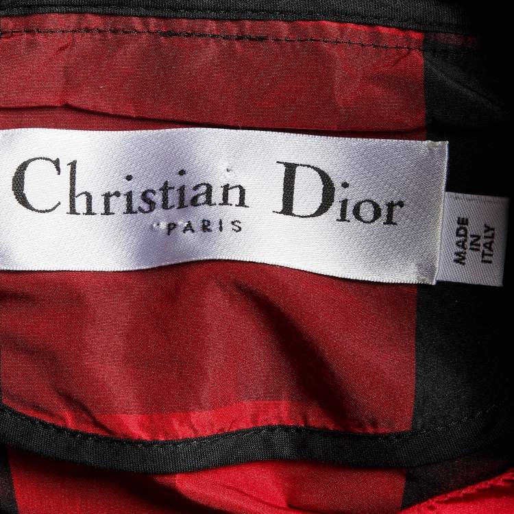 Pre Owned Dior Red Checked Synthetic Hooded Anorak Jacket S
