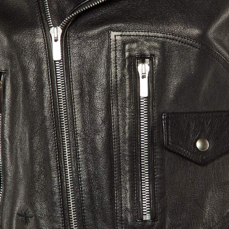 Pre Owned Dior Black Leather Stud Detail Zip-Up Rider Jacket S