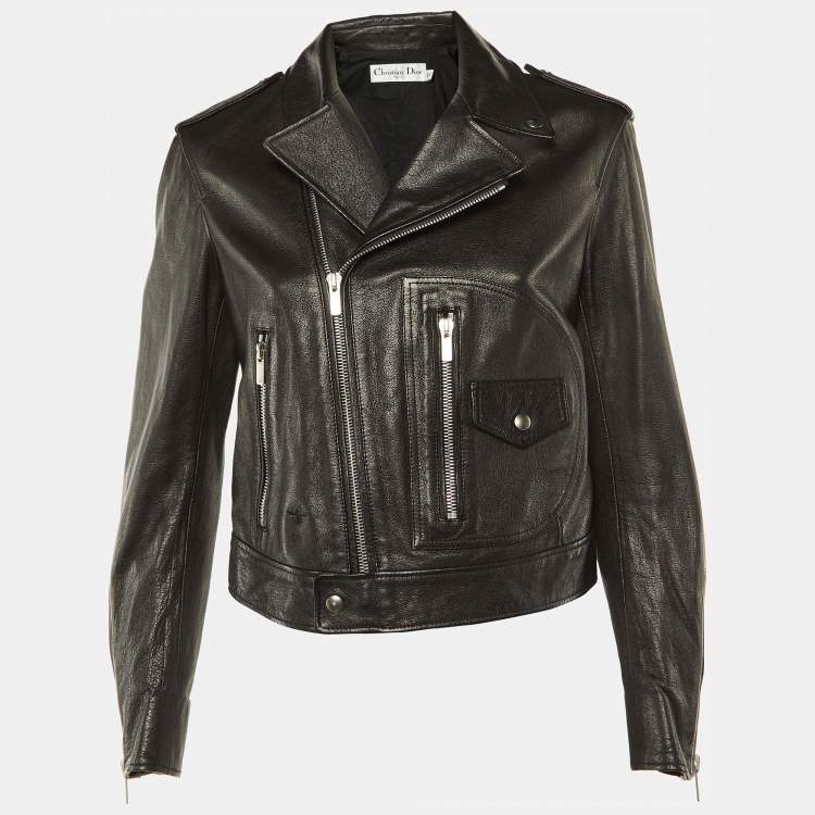 Pre Owned Dior Black Leather Stud Detail Zip-Up Rider Jacket S