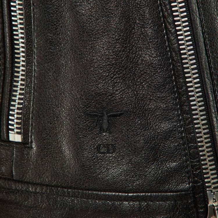 Pre Owned Dior Black Leather Stud Detail Zip-Up Rider Jacket S