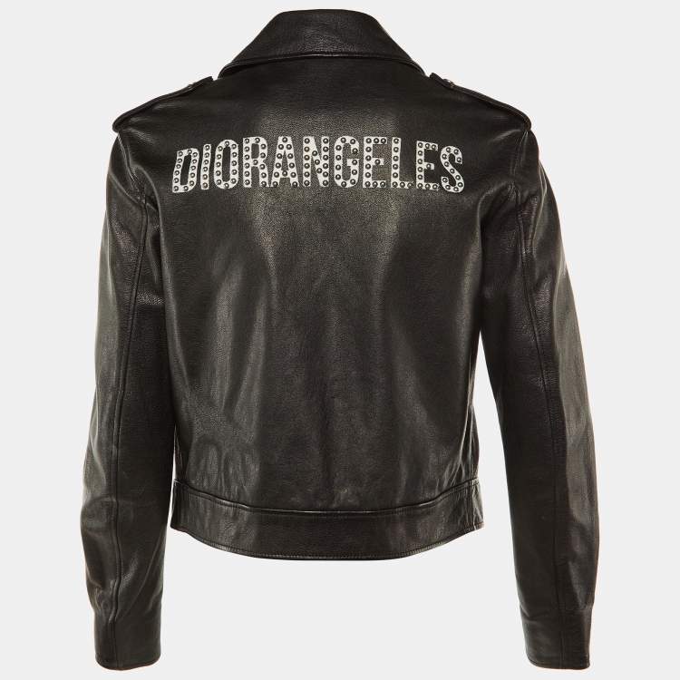 Pre Owned Dior Black Leather Stud Detail Zip-Up Rider Jacket S