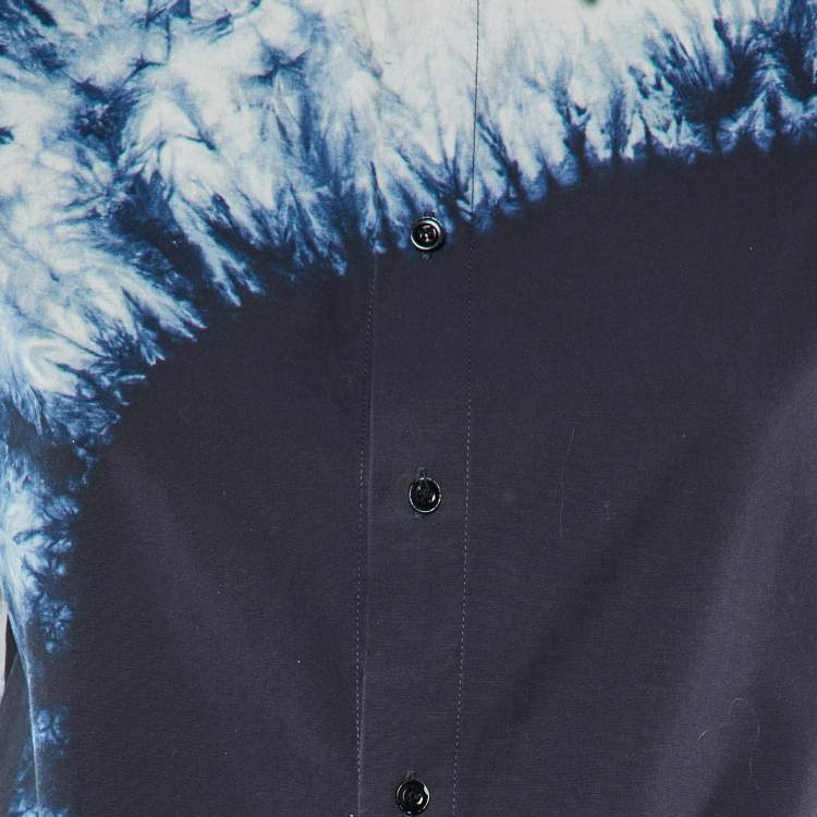 Pre Owned Dior Navy Blue Tie-Dye Print Cotton Skirt and Shirt Set M