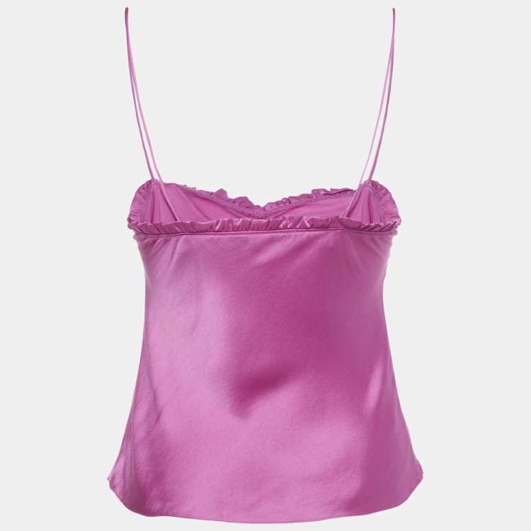 مملوكة مسبقًا Christian Dior Pink Silk Ruched Neck Detail Camisole S 