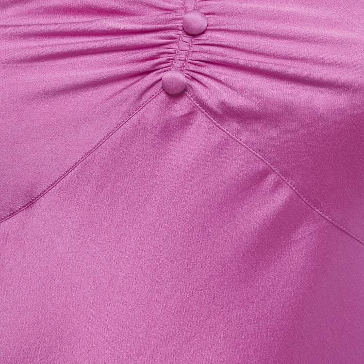 مملوكة مسبقًا Christian Dior Pink Silk Ruched Neck Detail Camisole S 
