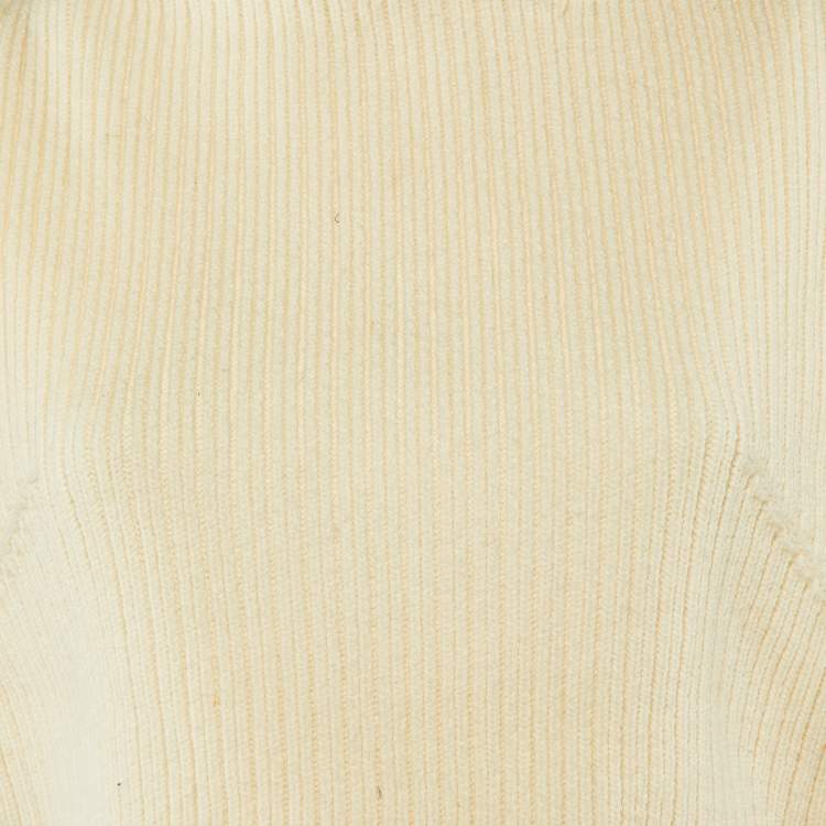 Pre Owned Dior Cream Rib Knit Virgin Wool High Neck Sweater M