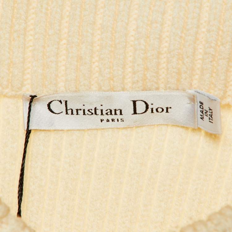 Pre Owned Dior Cream Rib Knit Virgin Wool High Neck Sweater M