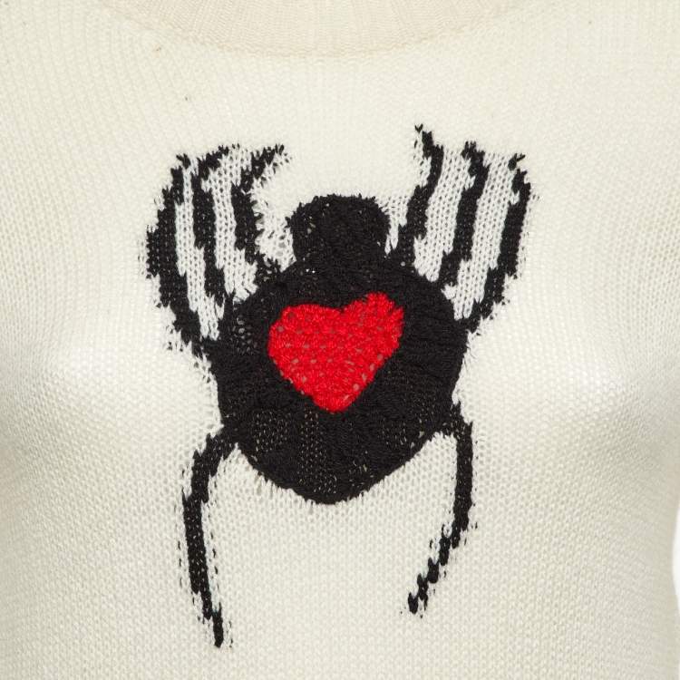 Pre Owned Christian Dior Light Cream Intarsia Knit Sweater  S
