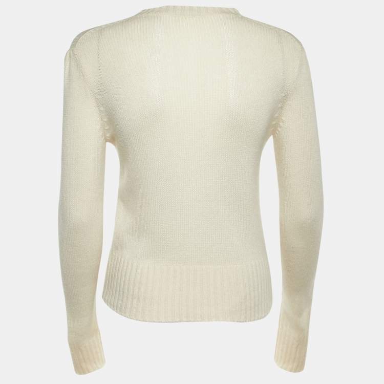 Pre Owned Christian Dior Light Cream Intarsia Knit Sweater  S