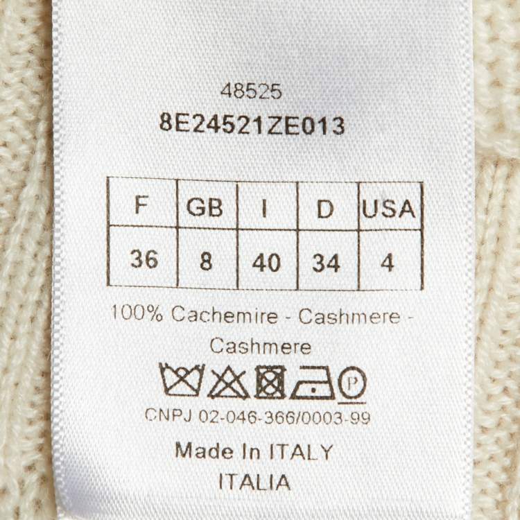 Pre Owned Christian Dior Light Cream Intarsia Knit Sweater  S