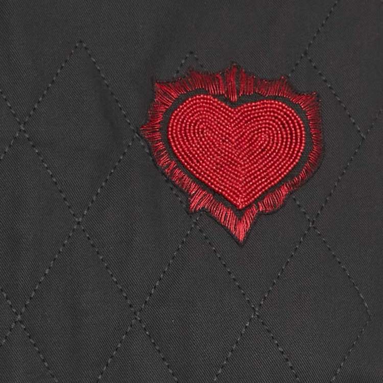 Pre Owned Christian Dior Black Gabardine Heart Embroidered Mini Dress L