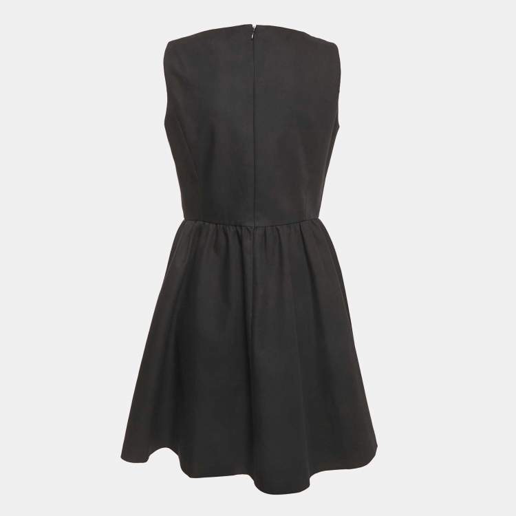 Pre Owned Christian Dior Black Gabardine Heart Embroidered Mini Dress L