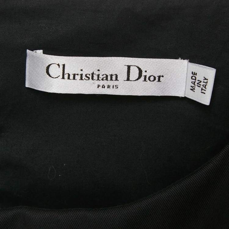 Pre Owned Christian Dior Black Gabardine Heart Embroidered Mini Dress L