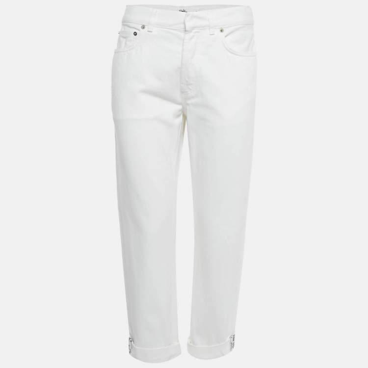Pre Owned Christian Dior White Denim Folded Hem Jeans M Waist 28"