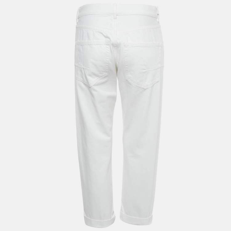 Pre Owned Christian Dior White Denim Folded Hem Jeans M Waist 28"