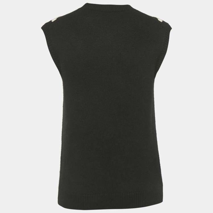 Pre Owned Christian Dior Black Patterned Cashmere Sweater Vest M