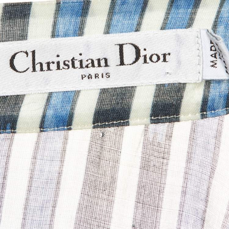 Pre Owned Dior Blue Striped Palm Print Cotton Midi Dress M