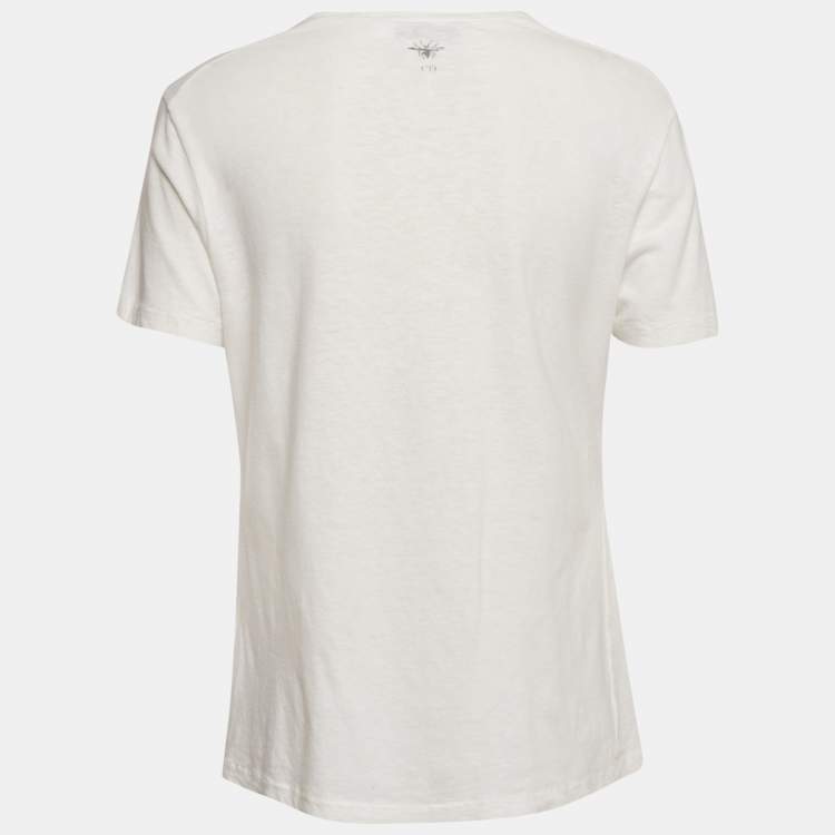 Pre Owned Christian Dior White Dior Addict Print Jersey Crewneck T-Shirt M