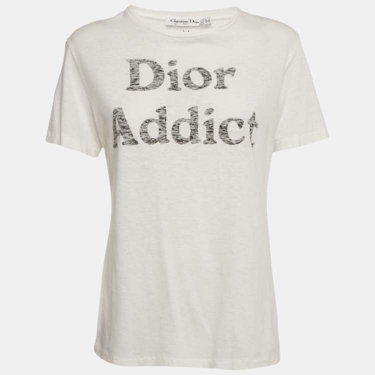 Pre Owned Christian Dior White Dior Addict Print Jersey Crewneck T-Shirt M