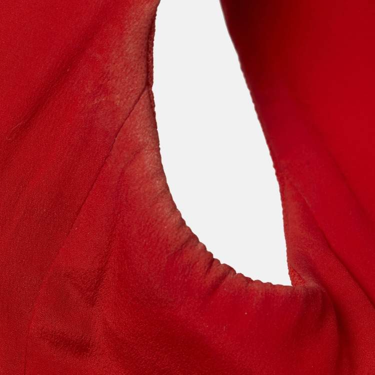 Pre Owned Christian Dior Red Wool Sleeveless Mid-Length Coat M