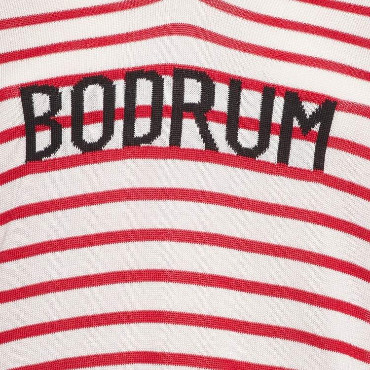 Pre Owned Dior White/Red Bodrum Striped Silk Knit Jumper M