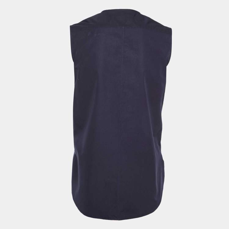 Pre Owned Dior Navy Blue Cotton Lace Trim Sleeveless Top S