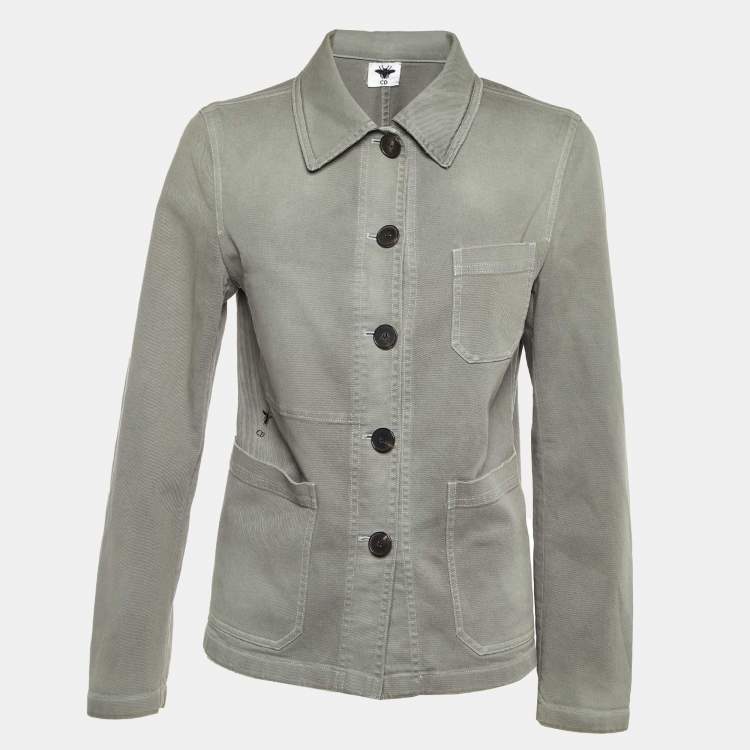 Pre Owned Dior Grey Denim Logo Embroidered Button Front Jacket M