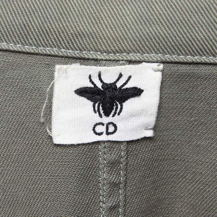 Pre Owned Dior Grey Denim Logo Embroidered Button Front Jacket M