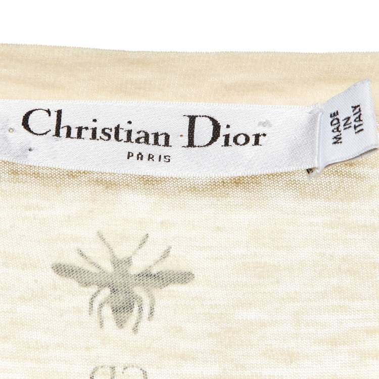 Pre Owned Dior Pale Yellow Flower Print Cotton & Linen Crew Neck T-Shirt S