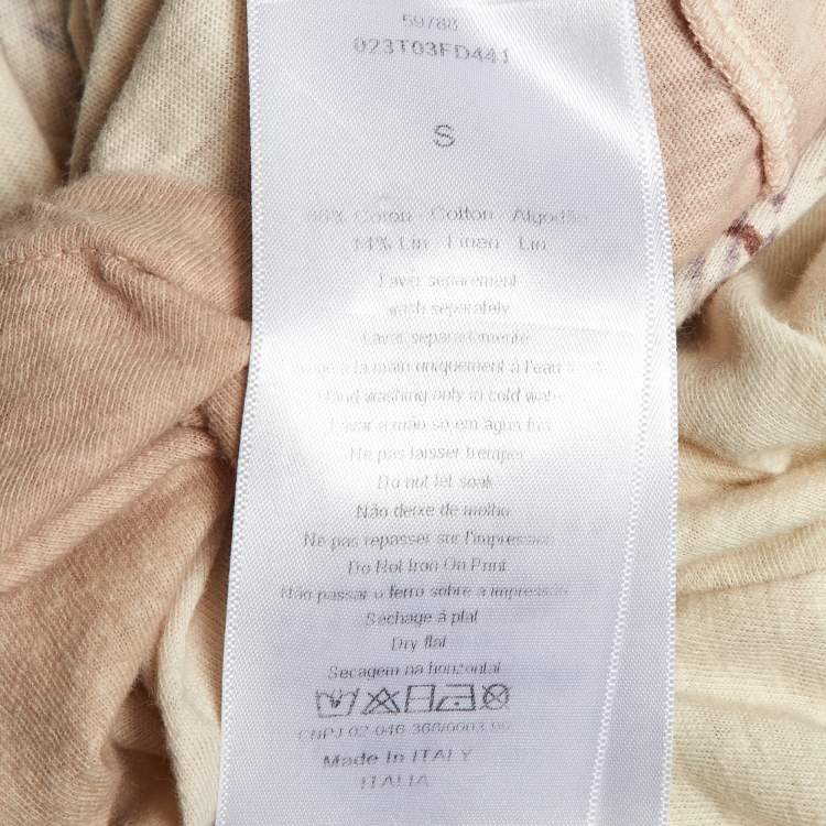 Pre Owned Dior Pale Yellow Flower Print Cotton & Linen Crew Neck T-Shirt S