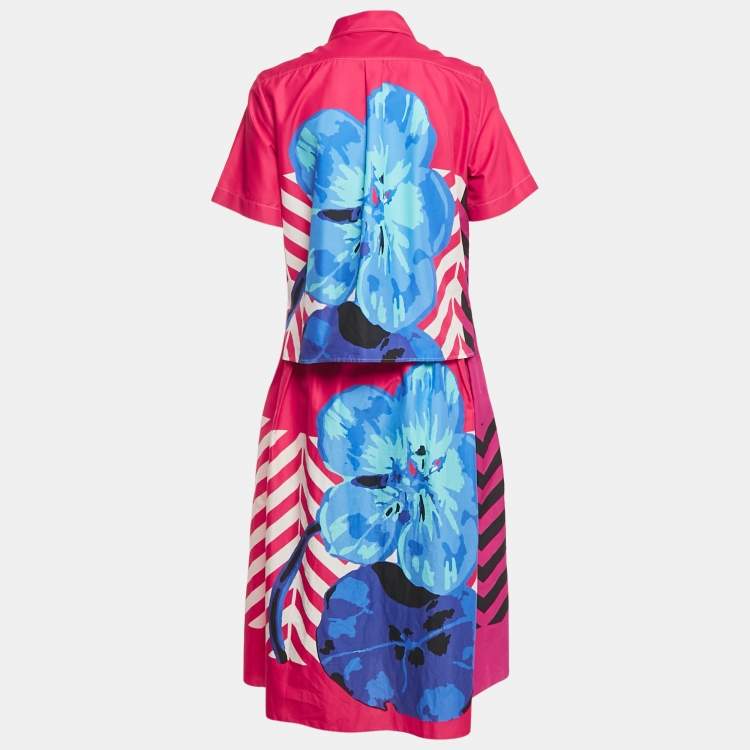 Pre Owned Dior Pink Printed Cotton Shirt & Midi Skirt Set M/L