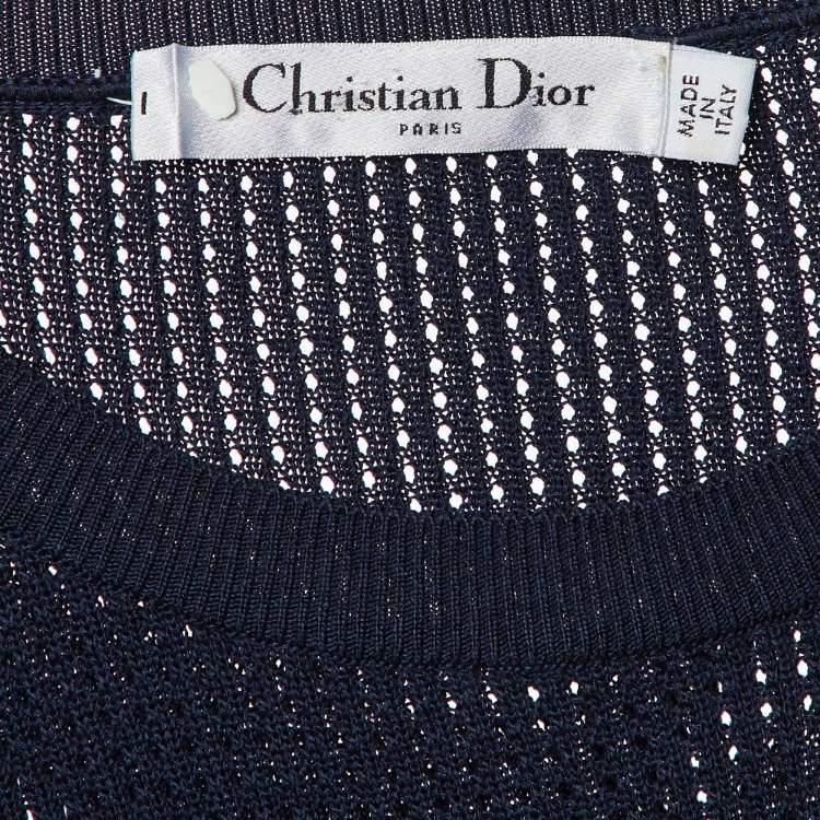 مملوكة مسبقًا Dior Navy Blue J'Adior 8 Intarsia Knit Crew Neck Jumper S