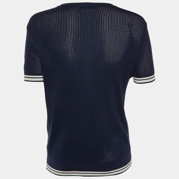 مملوكة مسبقًا Dior Navy Blue J'Adior 8 Intarsia Knit Crew Neck Jumper S