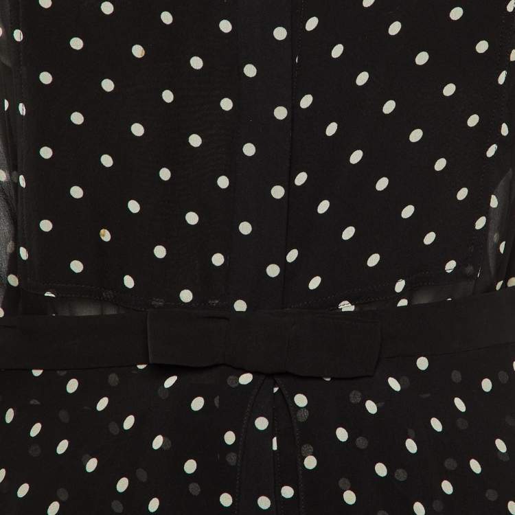 Pre Owned Dior Black Polka Dot Silk Overlay Skirt & Playsuit Set M