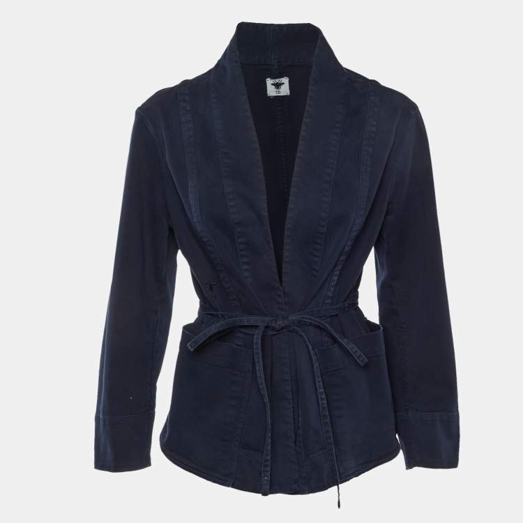 Pre Owned Dior Navy Blue Cotton Tie Front Jacket M