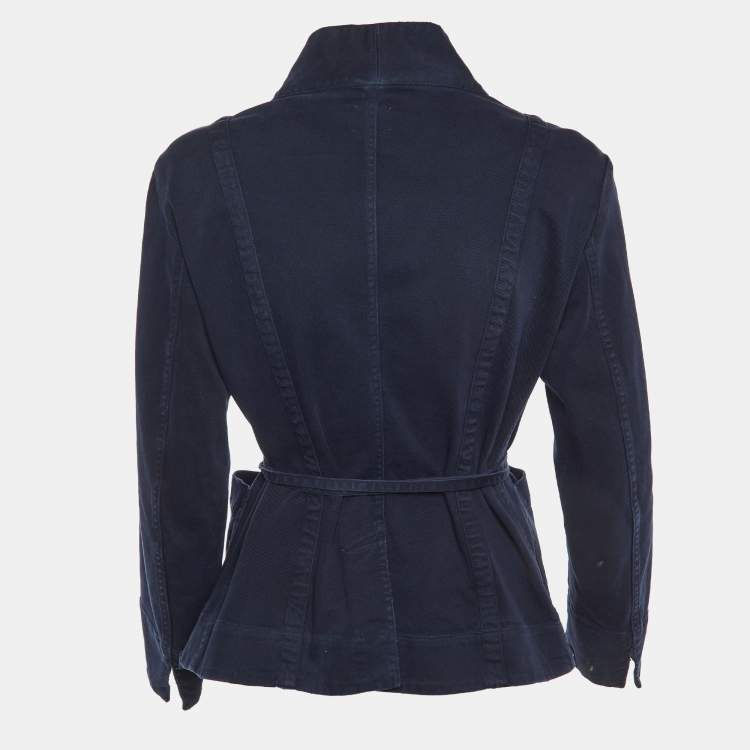 Pre Owned Dior Navy Blue Cotton Tie Front Jacket M