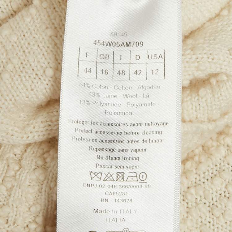 Pre Owned Christian Dior Off White Textured Wool Button Detail Cardigan XL