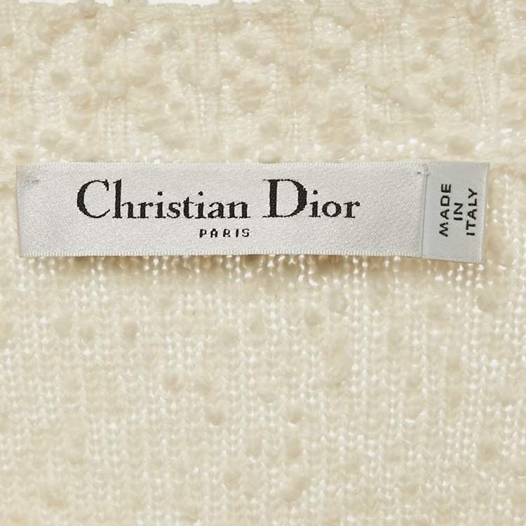 Pre Owned Christian Dior Off White Textured Wool Button Detail Cardigan XL