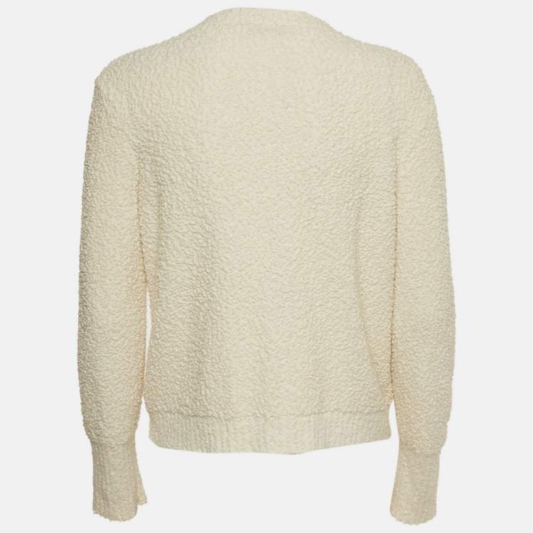 Pre Owned Christian Dior Off White Textured Wool Button Detail Cardigan XL