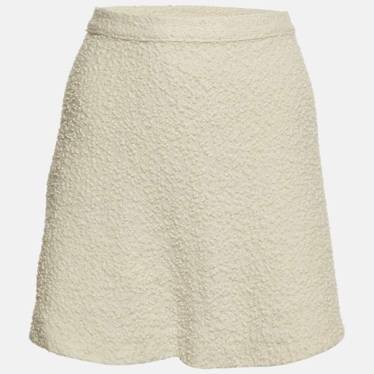 Pre Owned Christian Dior Off White Textured Wool Mini Skirt XL