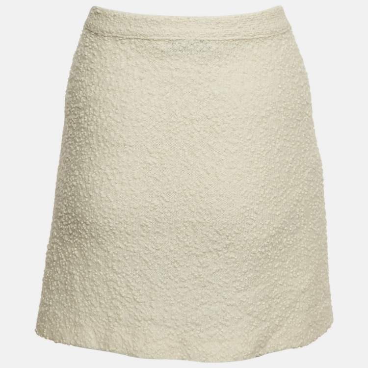 Pre Owned Christian Dior Off White Textured Wool Mini Skirt XL