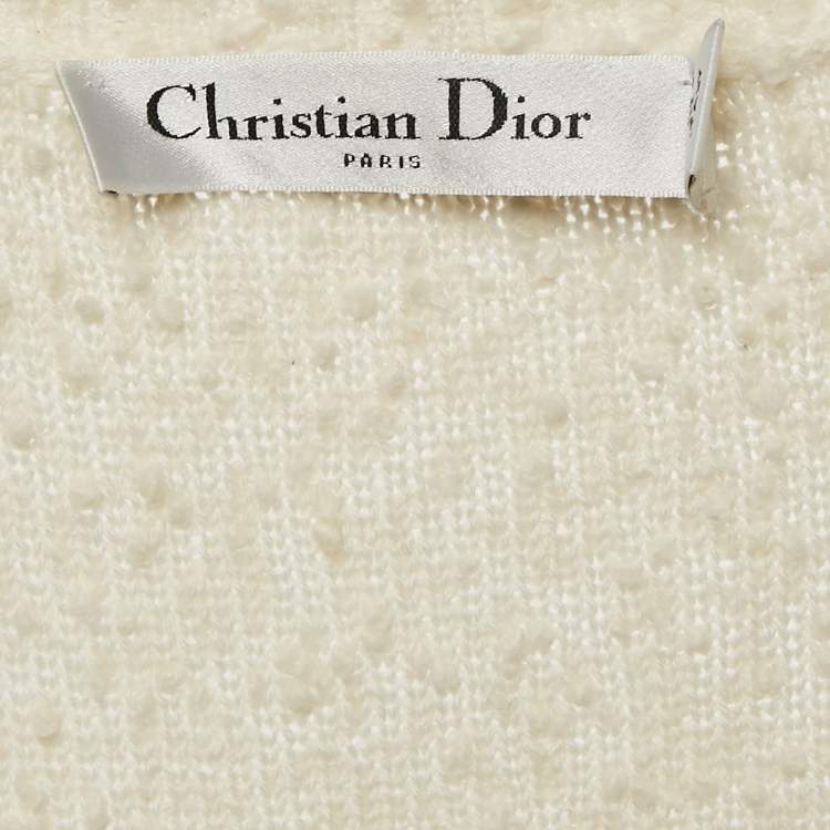 Pre Owned Christian Dior Off White Textured Wool Tank Top XL