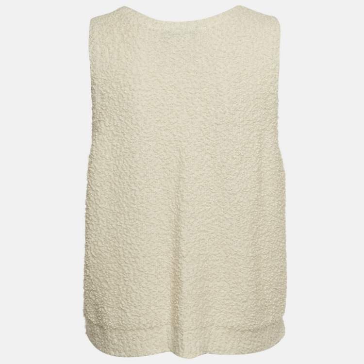 Pre Owned Christian Dior Off White Textured Wool Tank Top XL