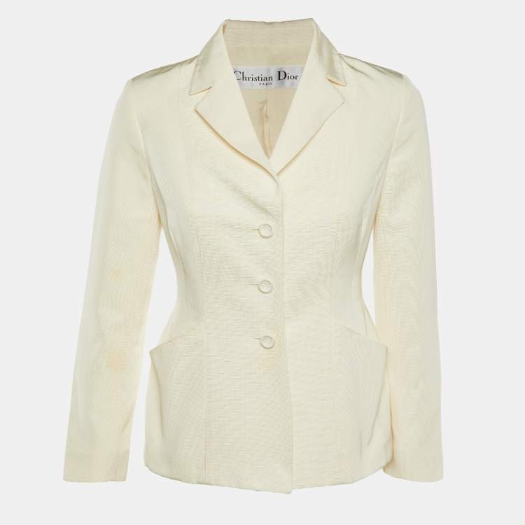 Pre Owned Dior Cream Cotton & Silk Tailored Blazer S