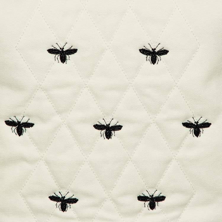 Pre Owned Dior Ivory Cotton Bee Bead Embroidered Strapped Vest M
