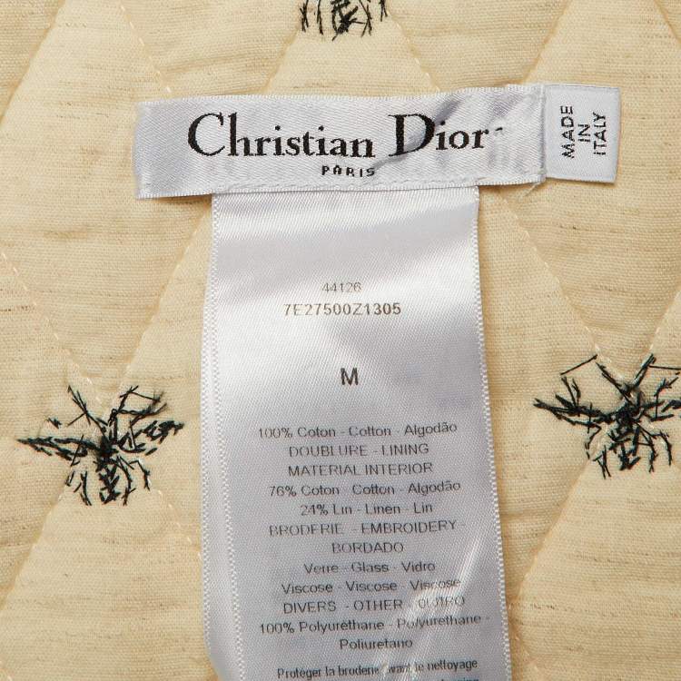 Pre Owned Dior Ivory Cotton Bee Bead Embroidered Strapped Vest M