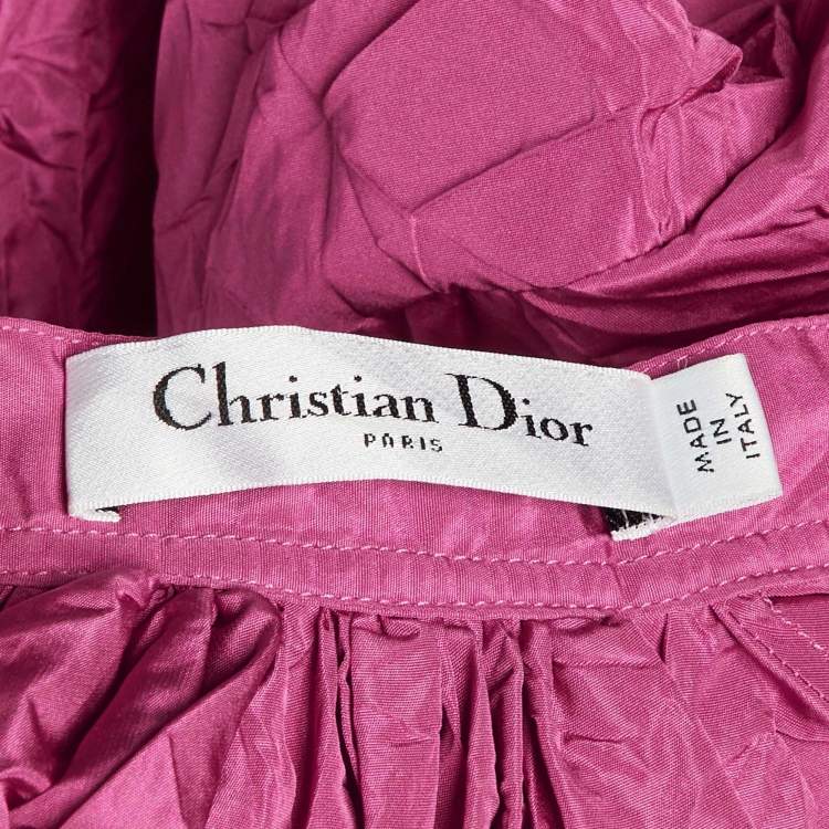 Pre Owned Christian Dior Pink Crinkled Taffeta High Low Hem Oversized Top M