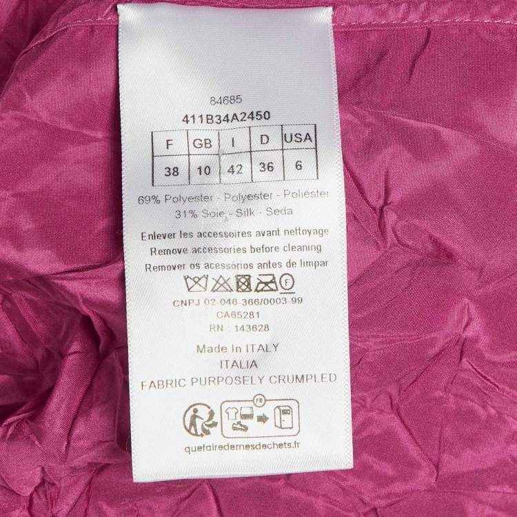 Pre Owned Christian Dior Pink Crinkled Taffeta High Low Hem Oversized Top M