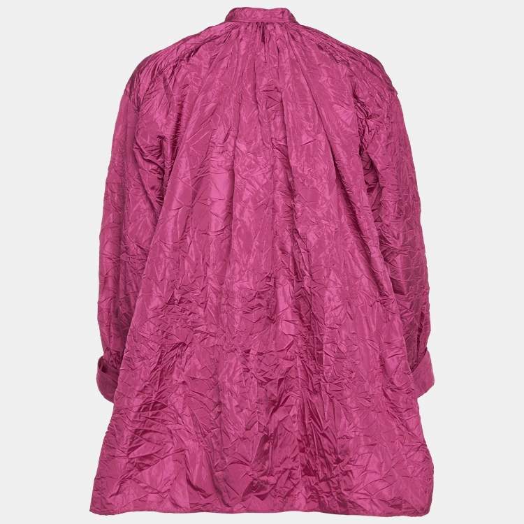 Pre Owned Christian Dior Pink Crinkled Taffeta High Low Hem Oversized Top M